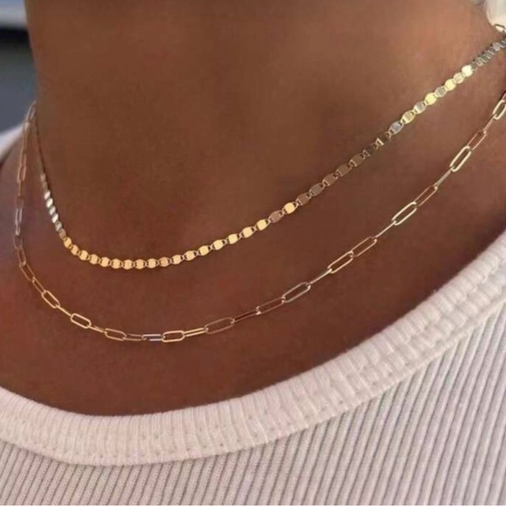 Anthropologie Jordan Layered Paperclip 2 Gold Chains Necklace